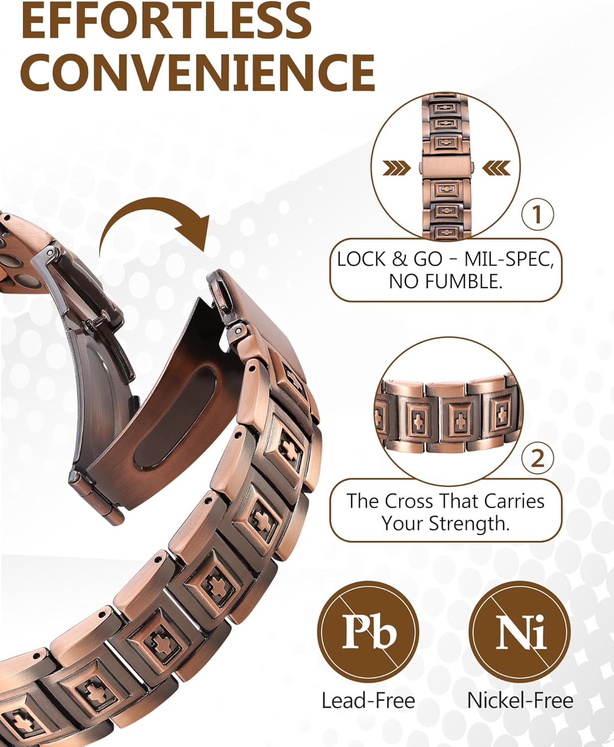 Detalle 2 de Feraco Copper Magnetic Bracelet for Men: 99.99% Pure Copper with 57 Neodymium Magnets