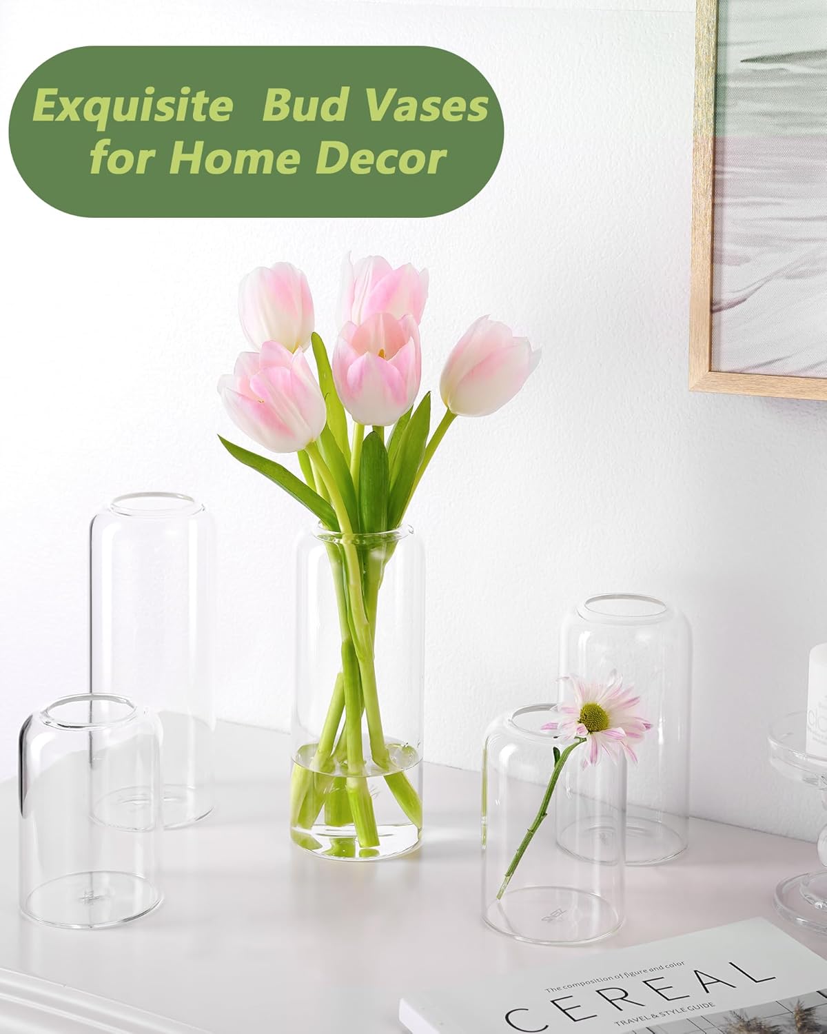 Thumbnail 3 de ZENS Bud Vases Set of 12 — modern small clear glass bud vases for flowers, weddings & home décor