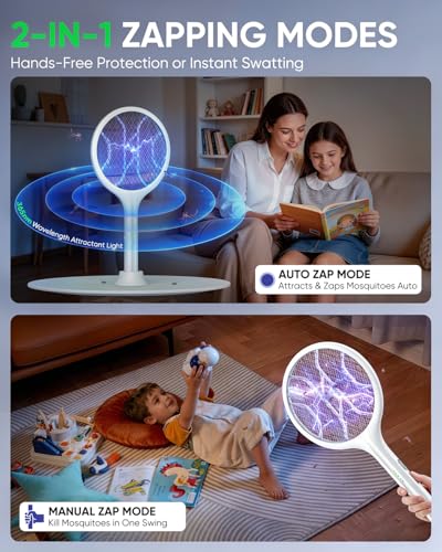 Detalle de VIWAVE Raqueta Mosquitos Electrica 4000V: 2 en 1 con Luz UV y Base Estable
