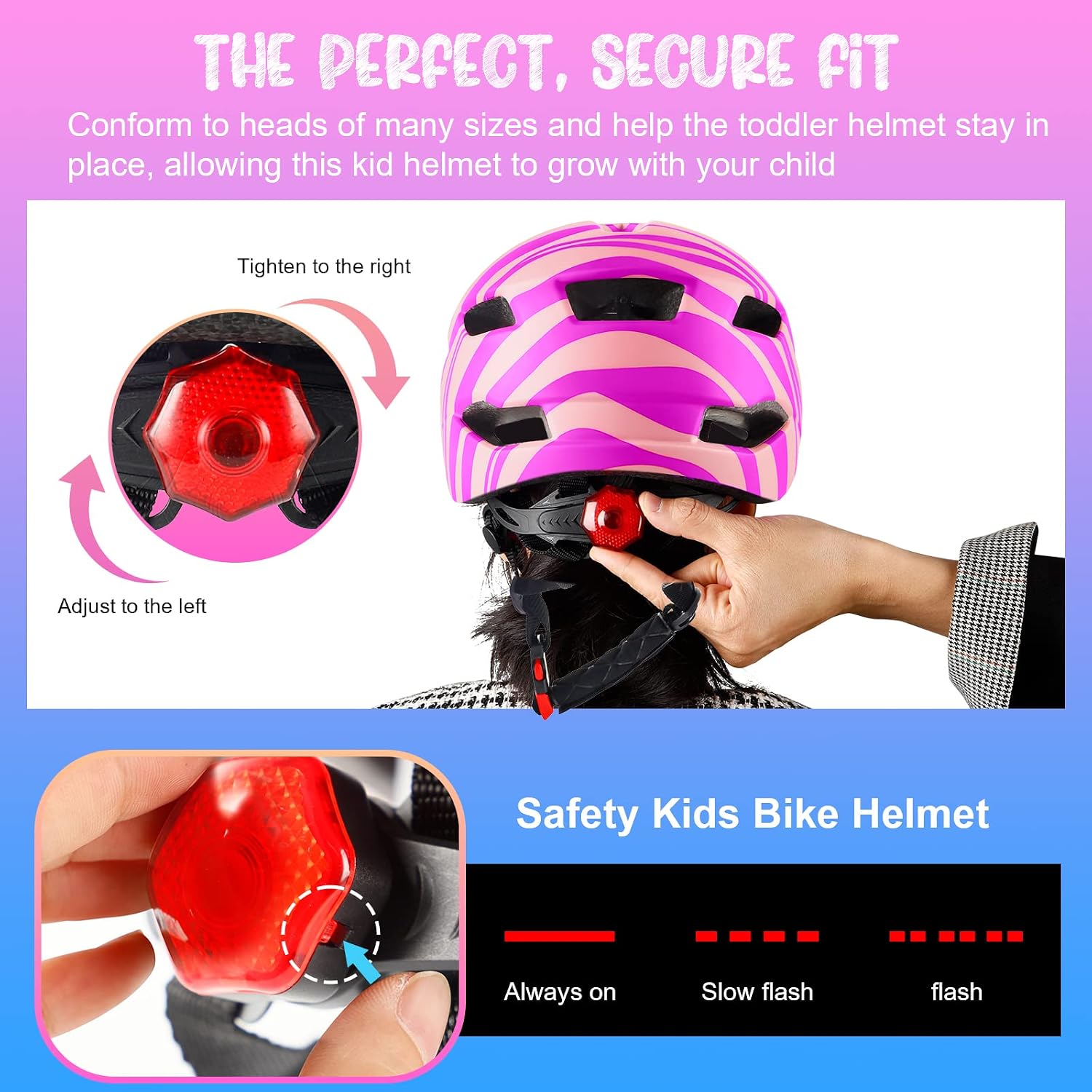 Thumbnail 3 de RaMokey Kids Helmet (50–56cm) with Rear Taillight, Adjustable Dial & Removable Visor