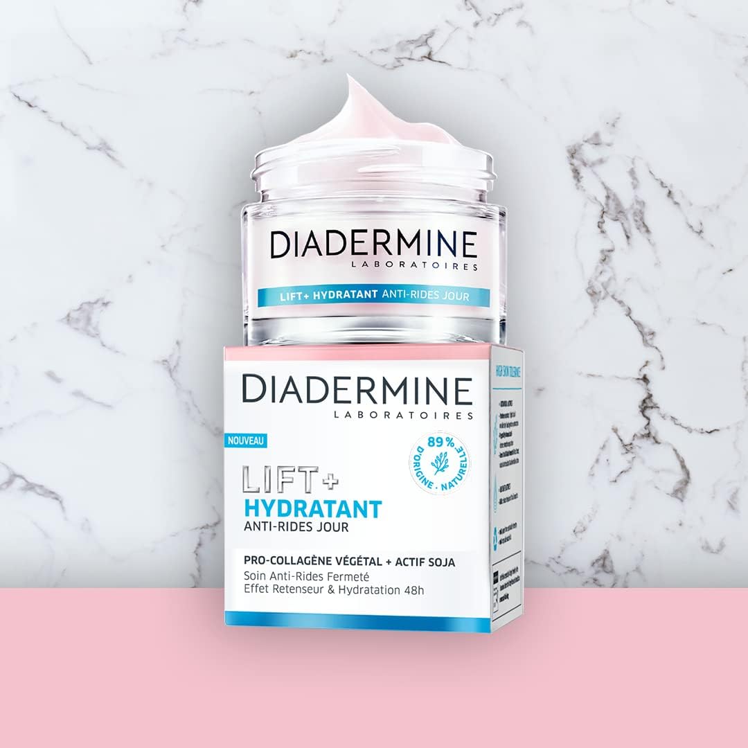 Detalle de Diadermine Lift+ Hydratant Crème Jour Visage – Soin anti-rides Ultra Fermeté, Pro-Collagène végétal et soja, 50 ml
