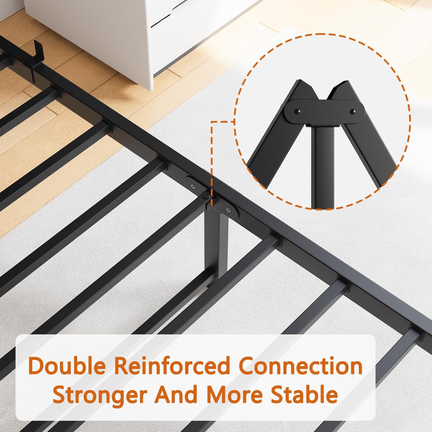 Thumbnail 6 de BOFENG Full Metal Platform Bed Frame with Oak-Colour MDF Headboard