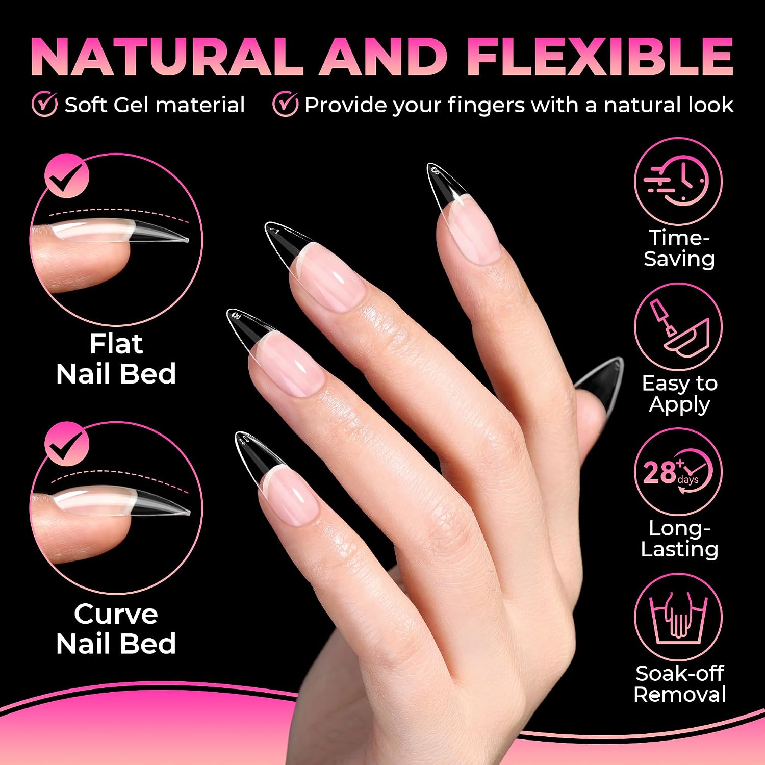 Detalle de UNA GELLA UG-A559 Medium Stiletto Gel Nail Tips, 510 Pieces, 15 Sizes, Pre-Etched