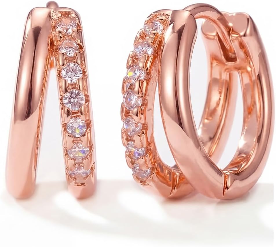 Detalle de MUMREUES Ohrringe Gold Creolen 14K Vergoldet – Huggie Creolen mit Zirkonia, hypoallergen und wasserfest