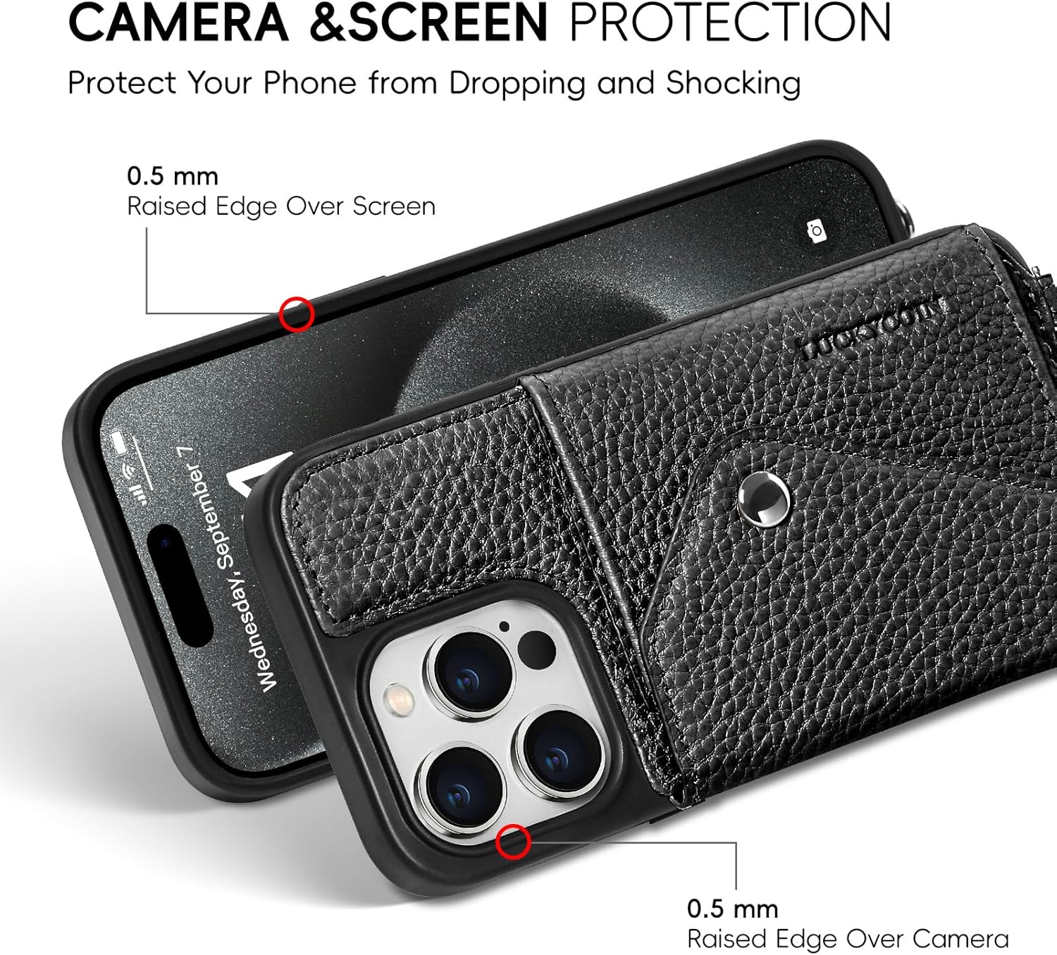 Thumbnail 4 de LUCKYCOIN Genuine Leather Crossbody Wallet Case for iPhone 15 Pro