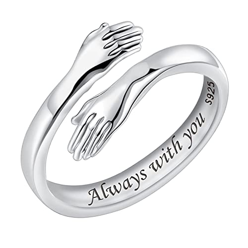 Detalle de Wonvin Collection 925 Sterling Silver Hug Ring – I Love You Forever, Engraved Hugging Hands Open Ring