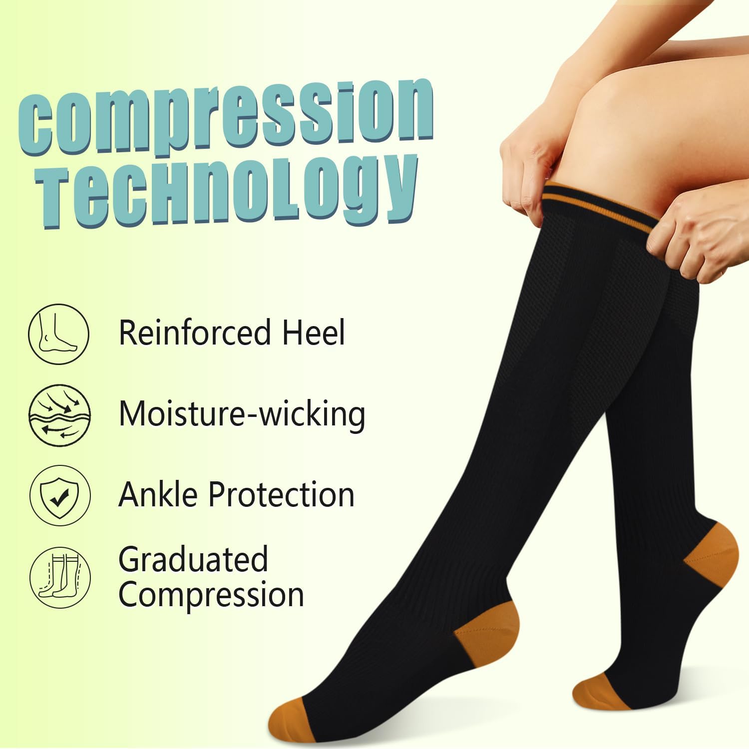 Detalle 1 de Iseasoo Copper Compression Socks, 15–20 mmHg, Knee-High, 8 Pairs