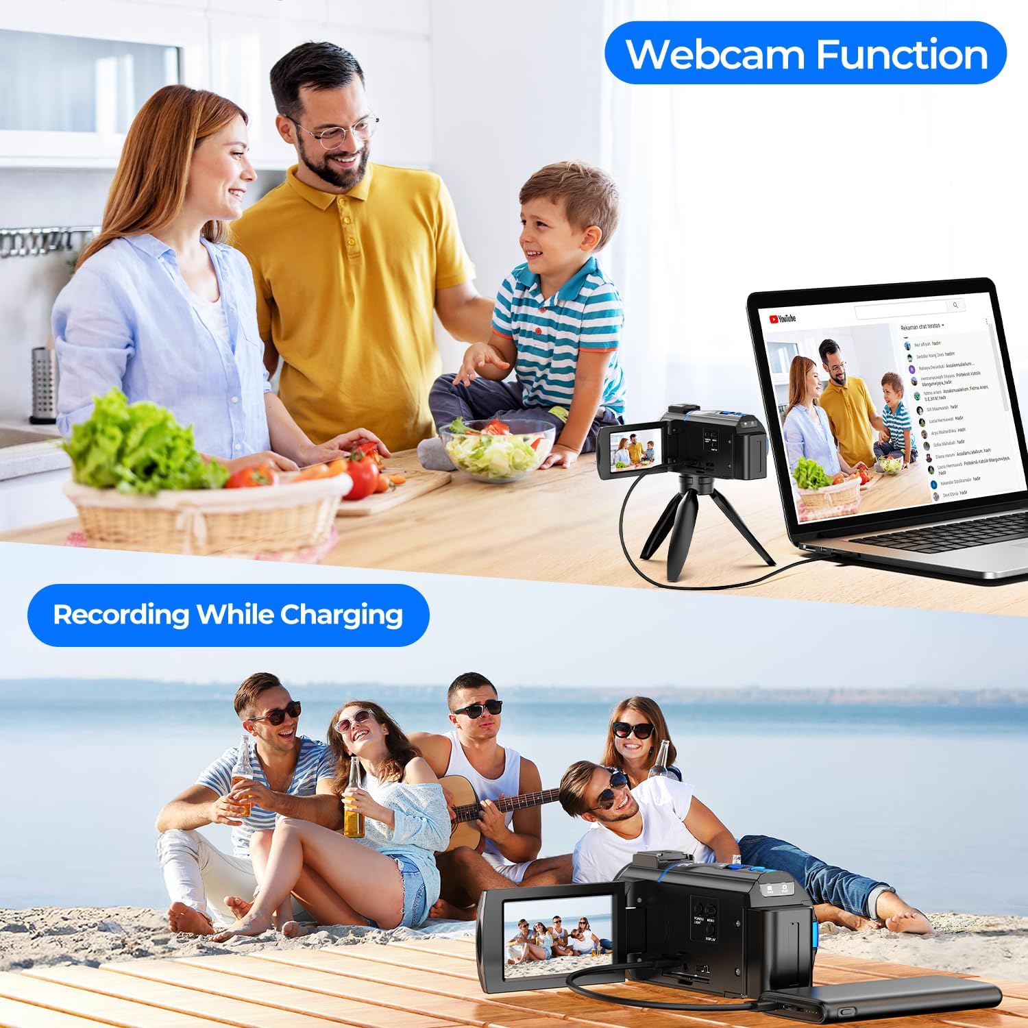 Thumbnail 4 de 4K Camcorder Video Camera (48MP) with 3" 270° Touch Screen, IR Night Vision, 32GB SD Card & Remote