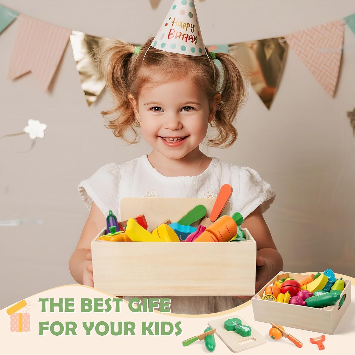 Thumbnail 6 de FMSKS Kinderküche Zubehör aus Holz – ab 3 Jahren, Klettverschluss, 32 Stück (Lernspielzeug)