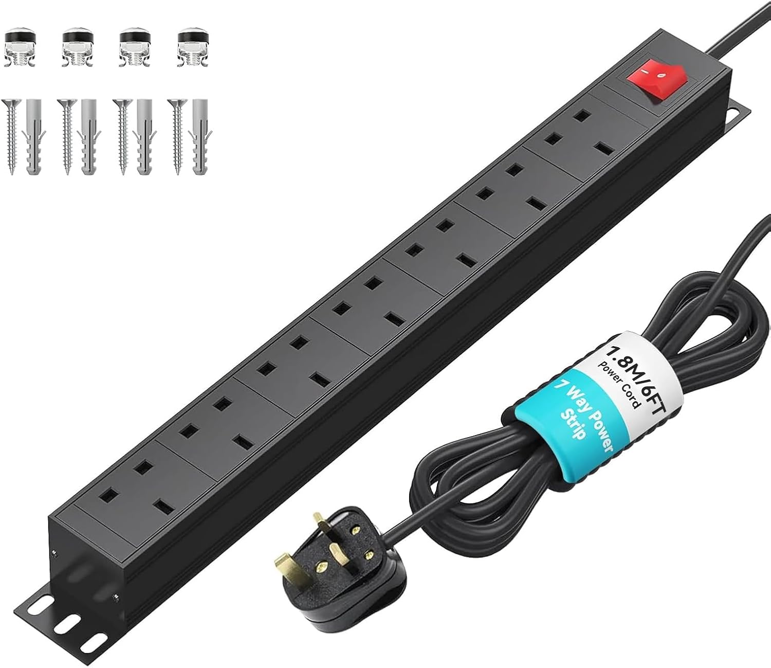 Detalle de Surge-protected 7-way Extension Lead Power Strip (13A) with Switch, 1.8m Cable