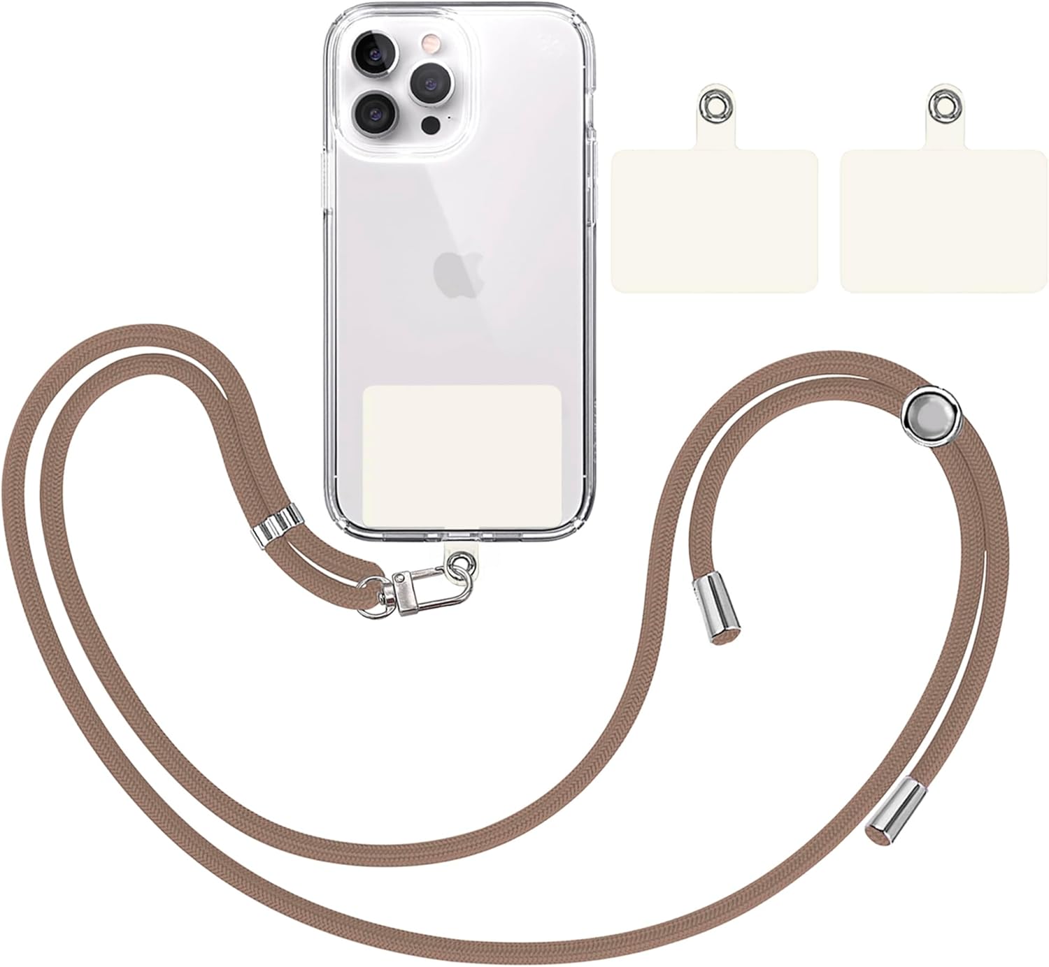 TBOC Band Handykette/Schlüsselband (Braun + 2x Weiß Ice) mit Karabiner und Befestigungspatches – universal nutzbar