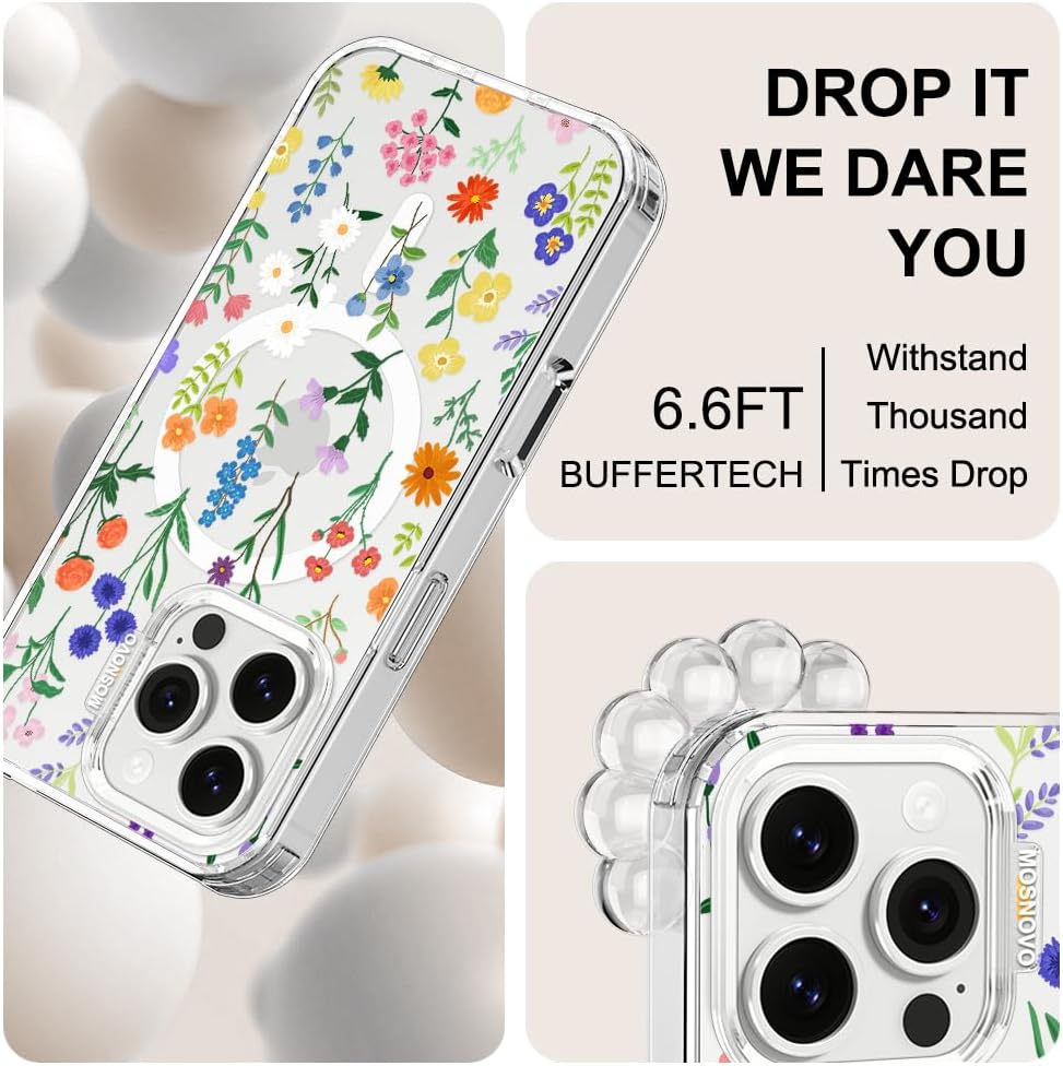 Thumbnail 4 de MOSNOVO Case for iPhone 16 Pro (MagSafe Compatible) Clear Botanical Floral Protective Phone Case
