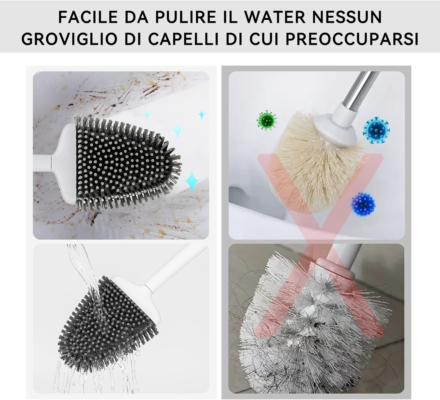 Detalle 2 de Fowooyeen Scopino WC in silicone con base ad asciugatura rapida e staffa, bianco opaco