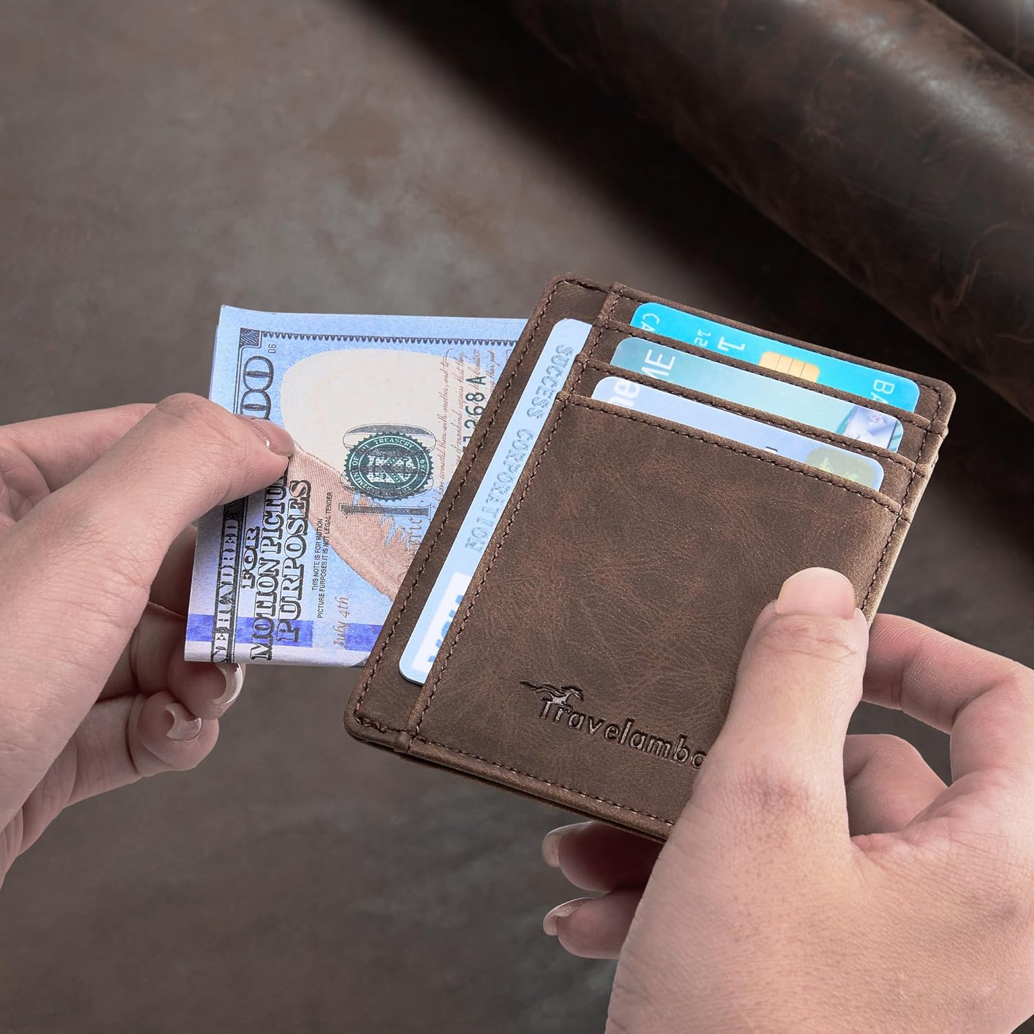 Detalle de Travelambo Slim Wallet RFID Blocking Medium Wallet 👛