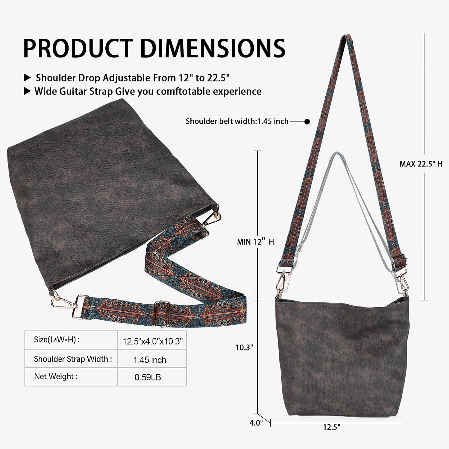 Detalle de Gladdon women’s hobo crossbody leather tote bag with adjustable strap (PU leather)