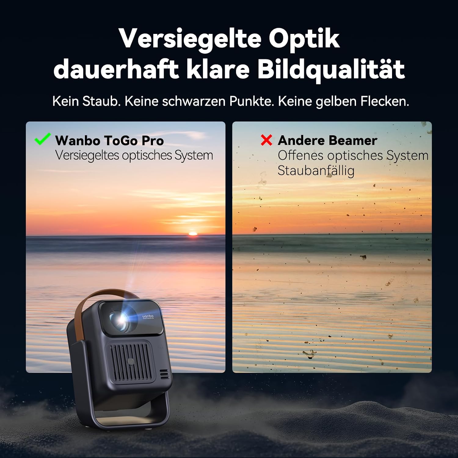 Thumbnail 6 de WANBO Togo Pro Akku Smart Beamer mit Google TV – Tragbar 1080p, 500 ANSI, 3,5h Akku, 360° Ständer