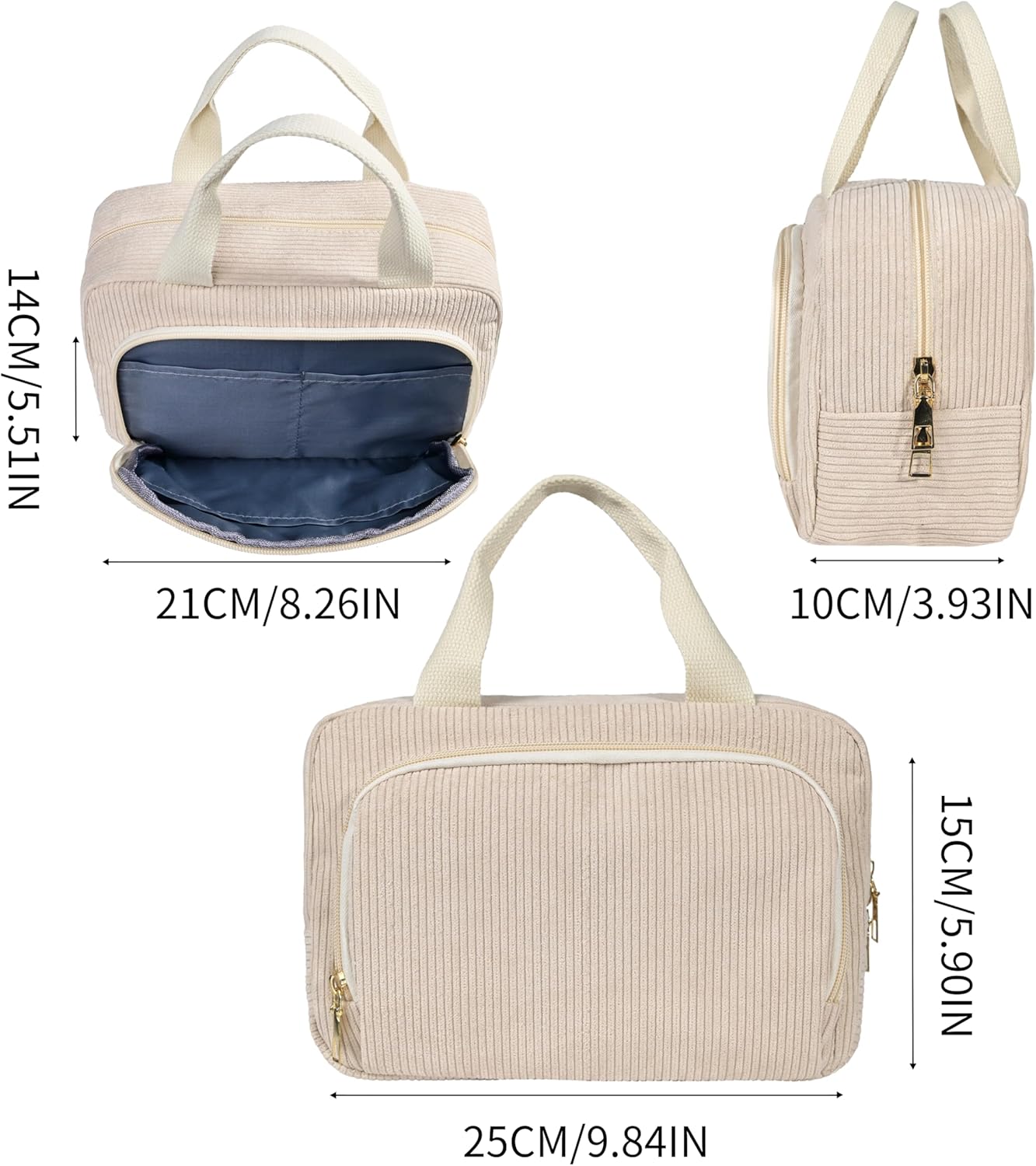 Thumbnail 6 de Funtlend Kulturtasche Damen Cord Kosmetiktasche – kompakte Reisebegleiterin mit Aufhängefunktion (25 × 9 × 16 cm)