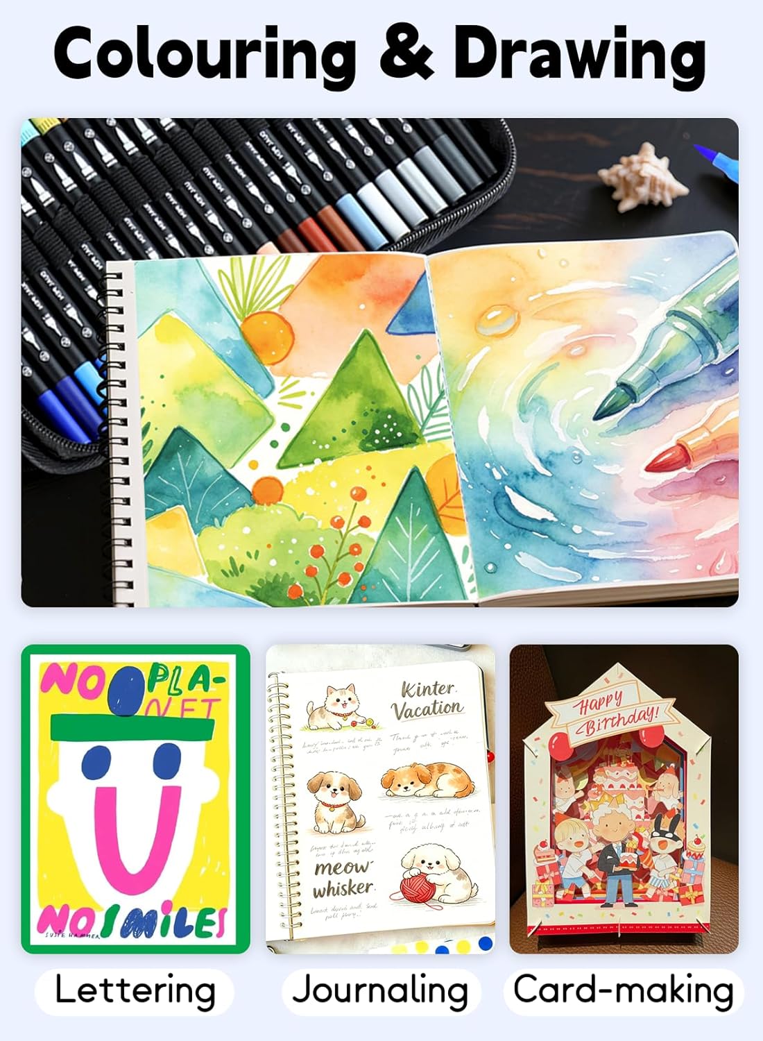 Thumbnail 4 de Brled 120 Colour Numbered Dual Tip Brush Pens (Extra Fine & Brush Tips) with Free App