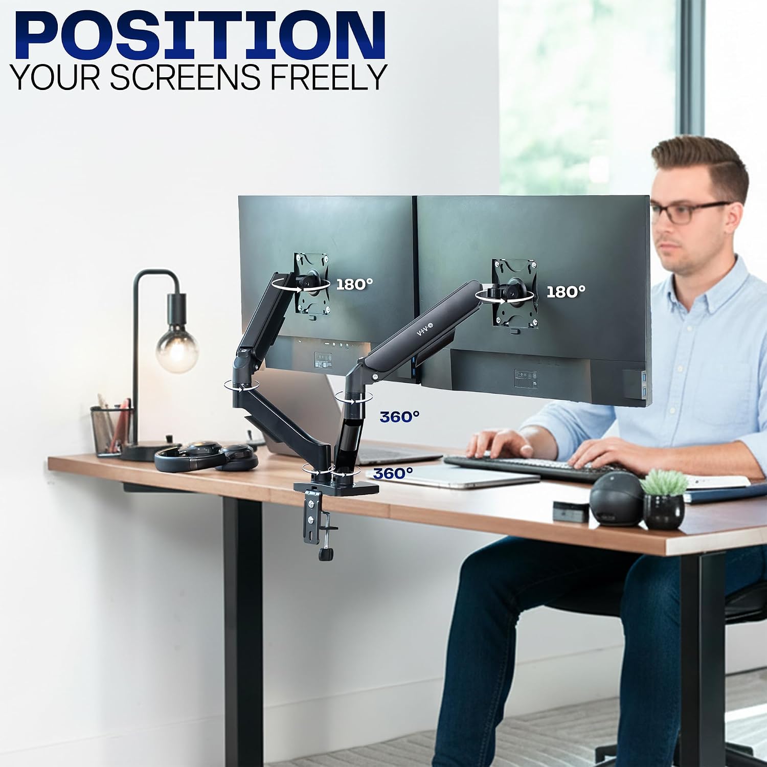 Thumbnail 4 de VIVO STAND-V002O Dual Arm Monitor Desk Mount: Height‑Adjustable, Tilt, Swivel, for 17–32" Screens