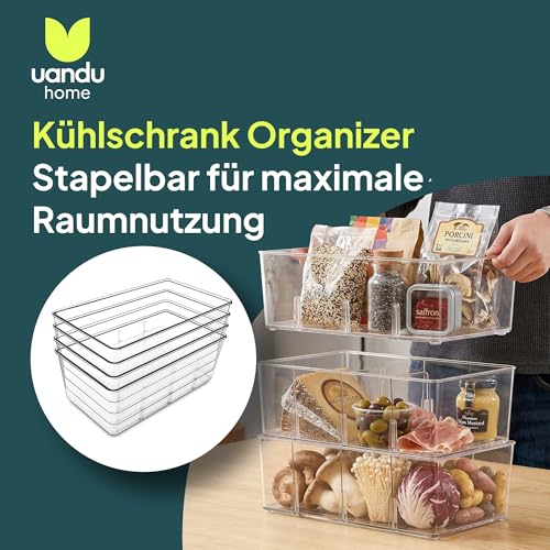 Detalle de uandu Kühlschrank Organizer 4er Set mit 4 Fächern – flexibel, transparent und BPA-frei