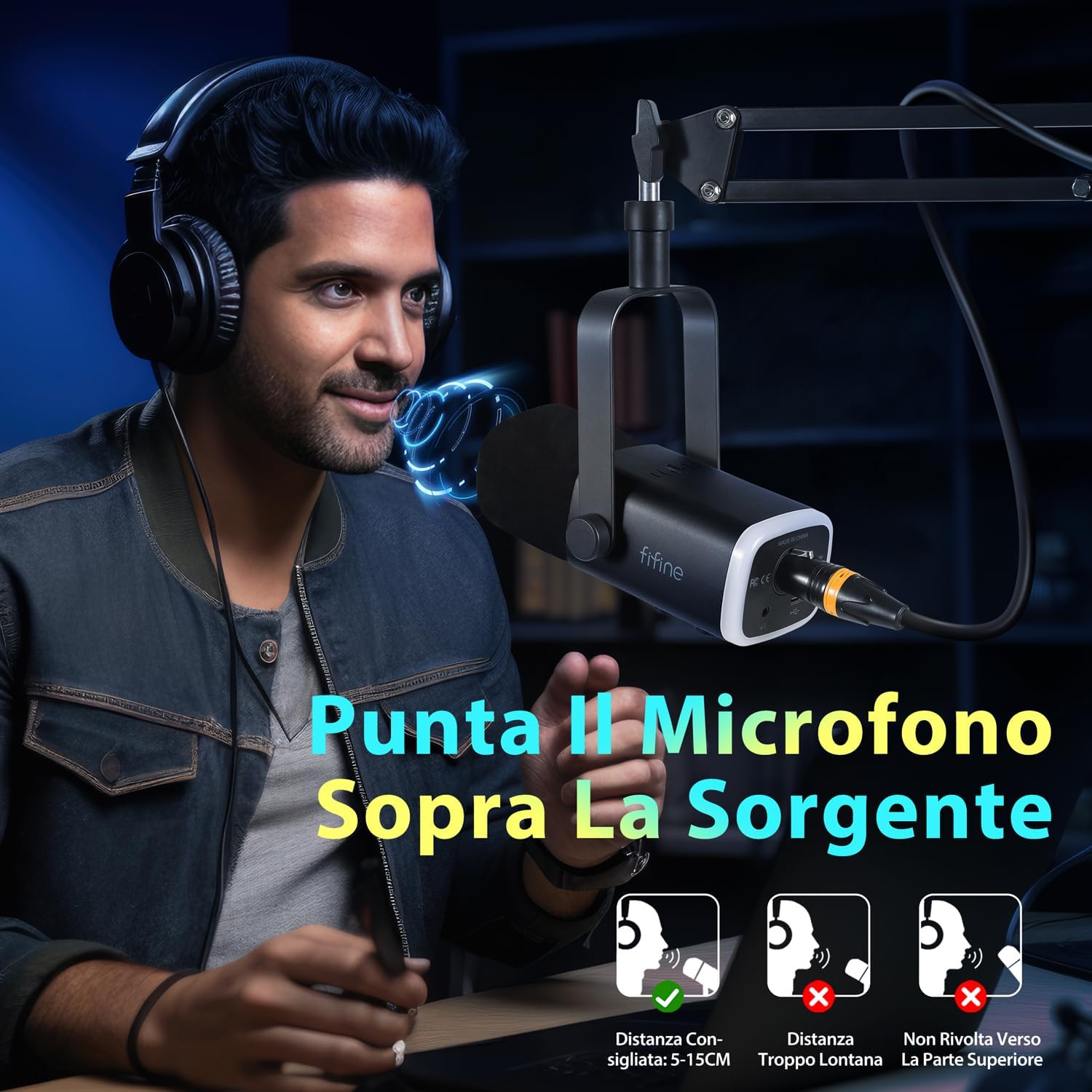 Detalle de FIFINE XLR Streaming Microfono Kit: dinamicità USB/XLR per podcast, gaming e streaming