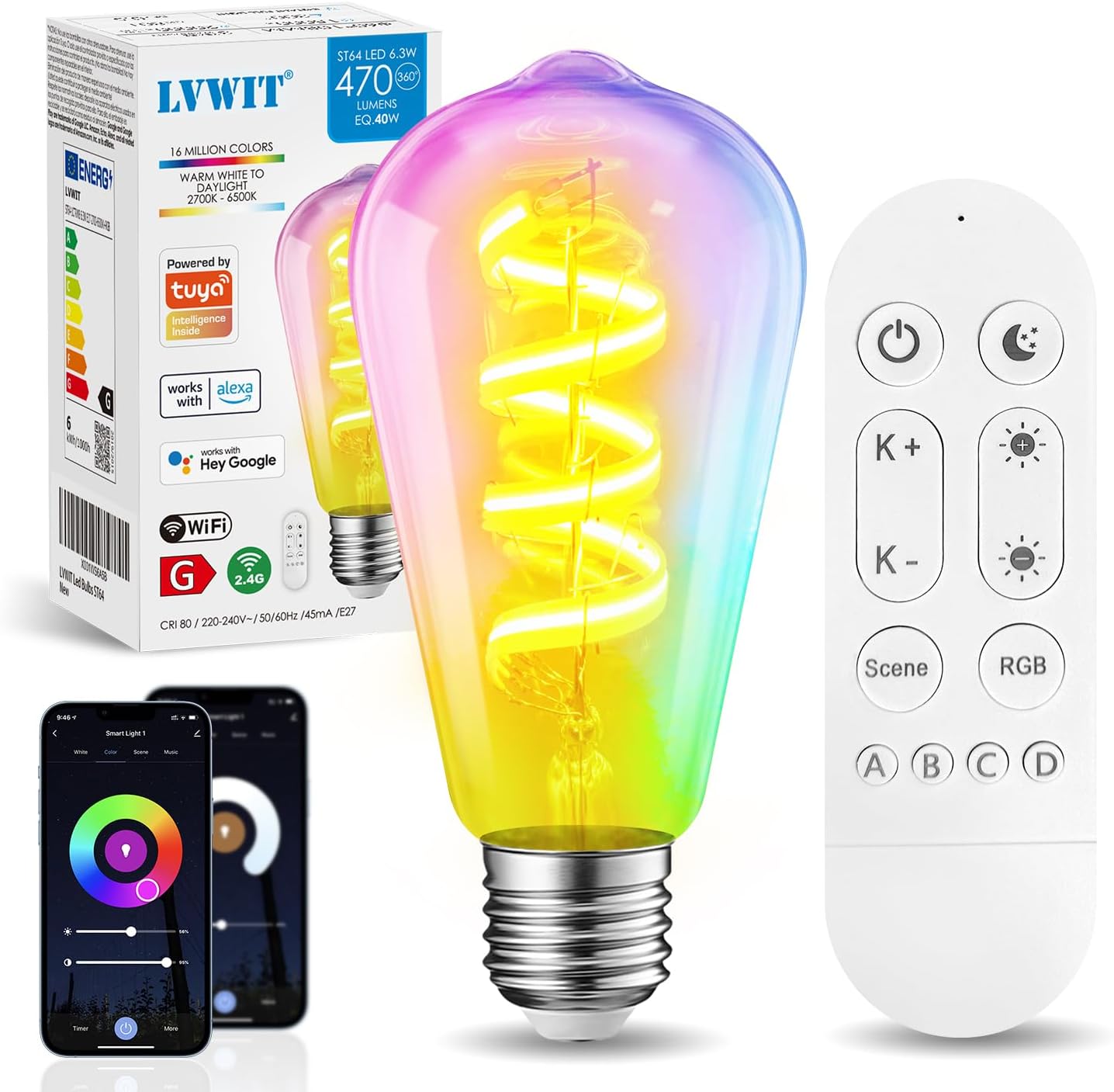 Detalle 2 de LVWIT Pack 6 Bombillas Vintage LED E27, Luz Cálida 2500K 🕯