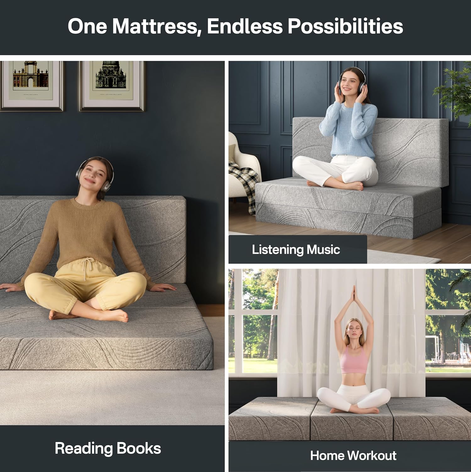 Detalle de Fancylion 6-Inch Folding Memory Foam Mattress Topper—Queen Size