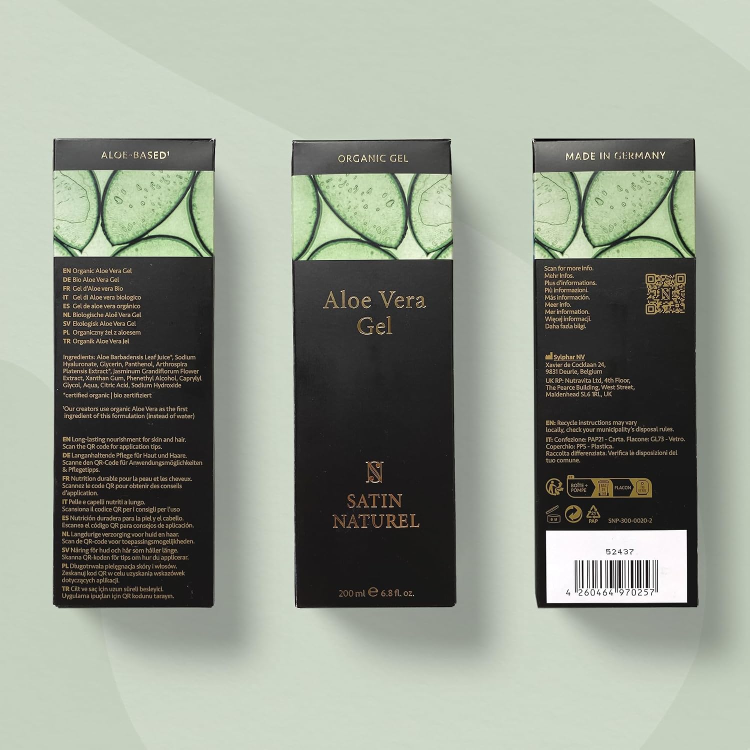 Thumbnail 1 de Satin Naturel Gel d’Aloe Vera Bio 200 ml (100% vegan) avec acide hyaluronique et panthénol