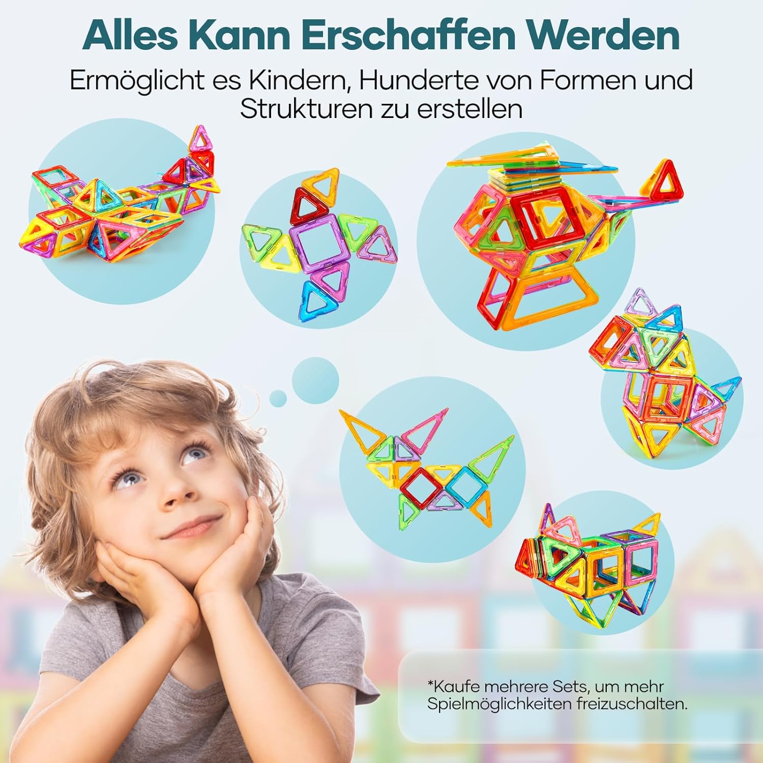 Thumbnail 4 de Assark 60 pièces de construction magnétique pour enfant (tuiles et aimants) – à partir de 3 ans