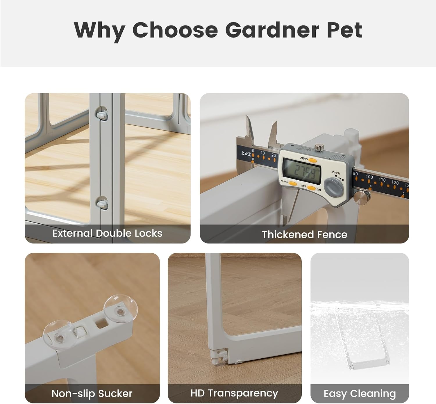 Detalle 1 de Gardner Pet Acrylic Pet Playpen, Transparent Dog Pen Indoor with Door (61 cm H, 10 Panels)