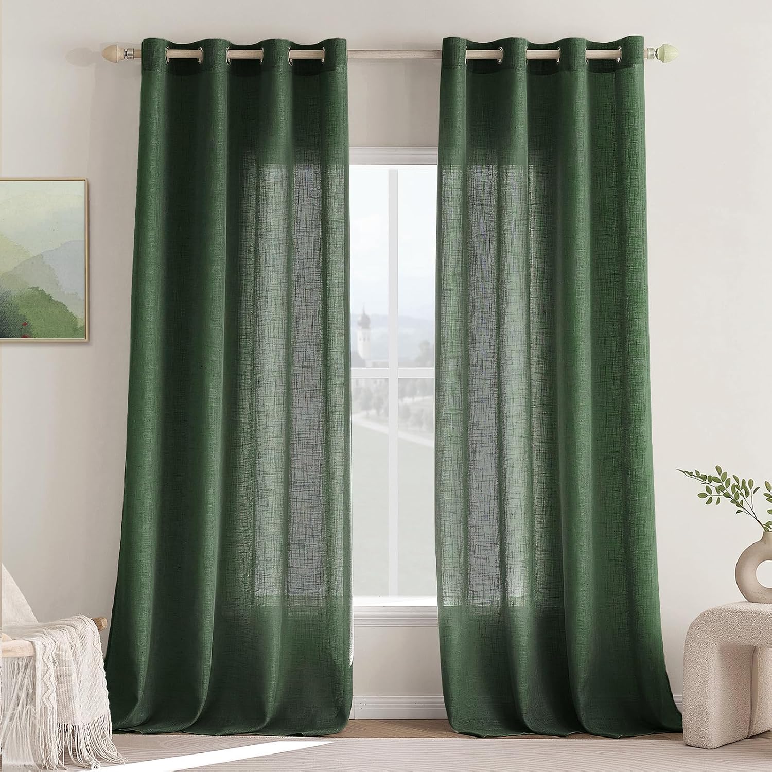 Thumbnail 1 de Woaboy Cortinas de Lino Visillo Modernas 2 Piezas 140x245cm Verde
