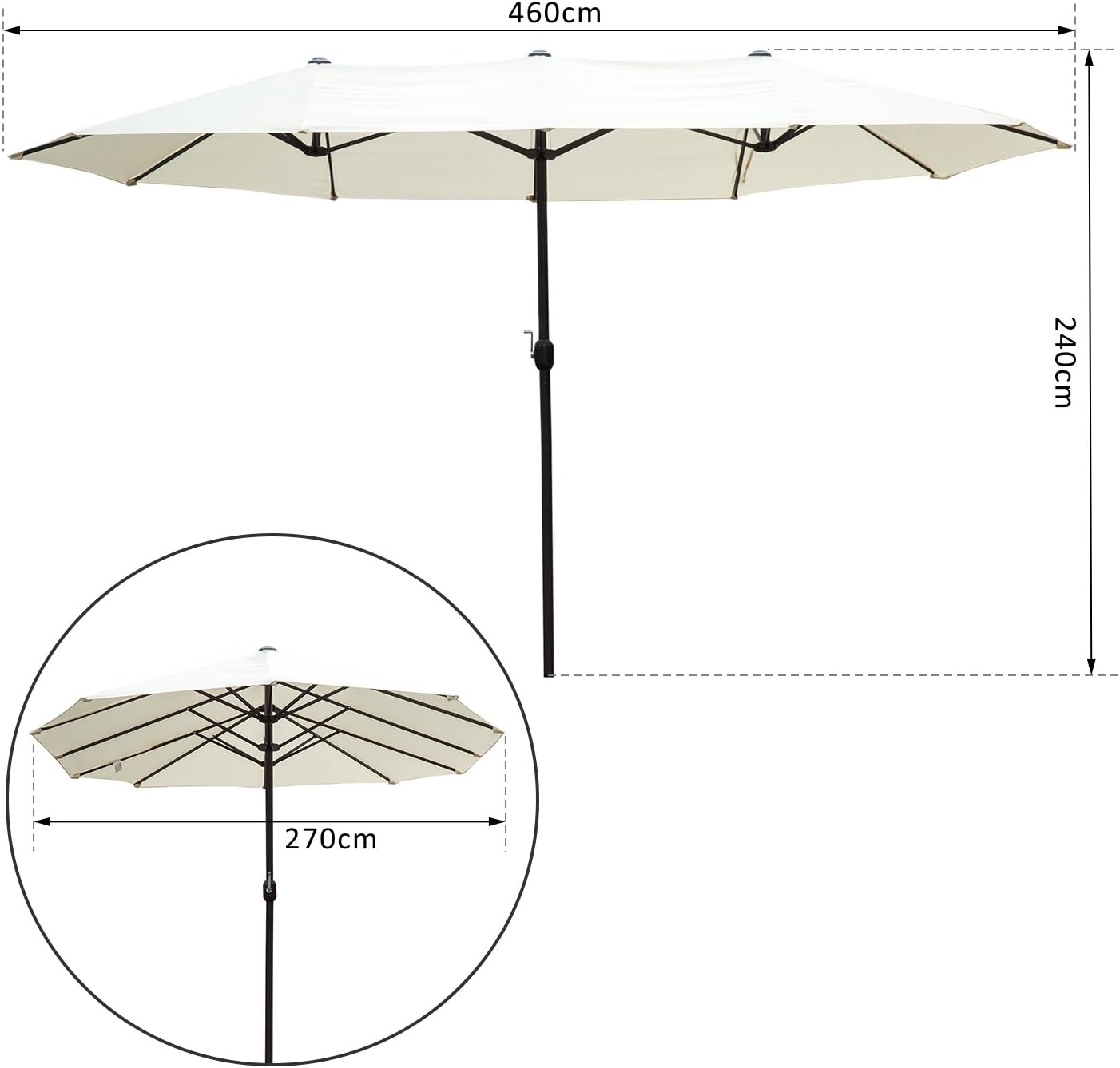 Thumbnail 5 de Outsunny Parasol de jardin extérieur double 4,6 m x 2,7 m x 2,4 m – armature acier et polyester haute densité crème