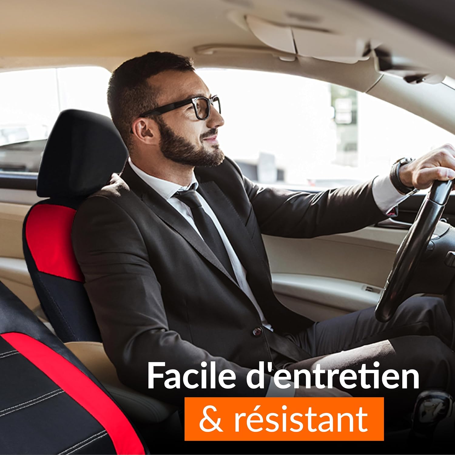 Detalle de upgrade4cars Housses Sièges Auto Universelles Simili Cuir Rouge – Ensemble Complet Avant et Arrière