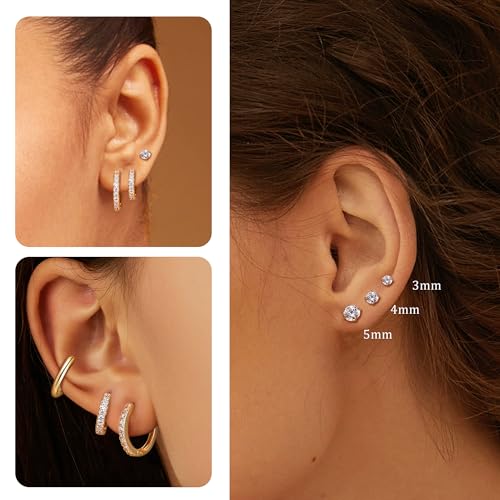 Detalle de Dochais Ohrringe Gold – 316L Chirurgenstahl Steckerstift, 18K Gold vergoldet, 7 Paar Huggie Creolen und Stecker