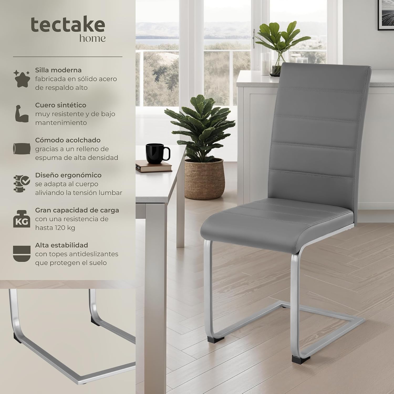 Thumbnail 3 de tectake® Conjunto de Sillas de Comedor 4 unidades gris