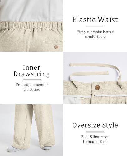 Detalle de FEDTOSING Mens Baggy Dress Trousers: Wide Leg Linen Pants for Everyday Streetwear