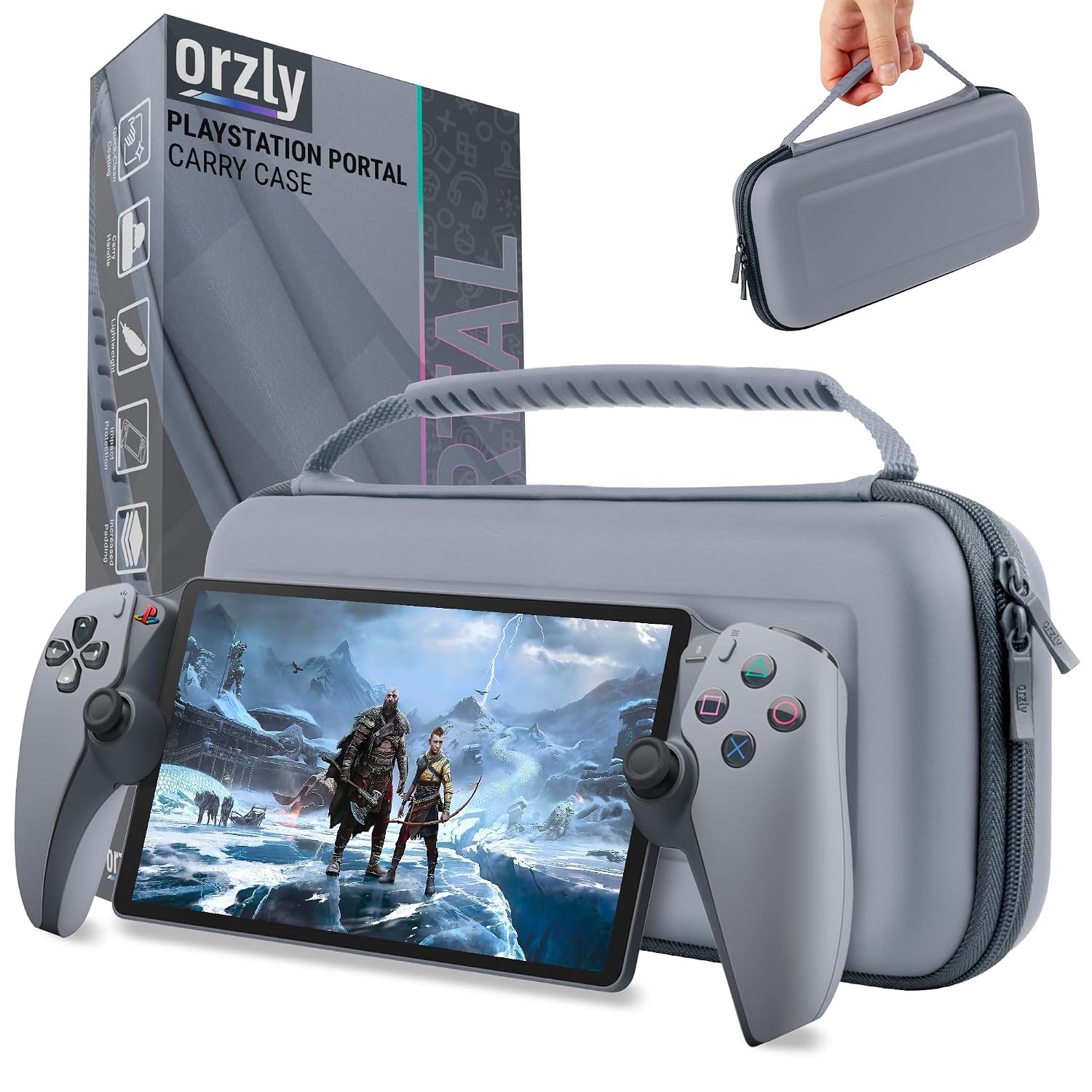 Orzly Carry Case for PlayStation Portal Remote Player (Grey) – Gift Box Edition