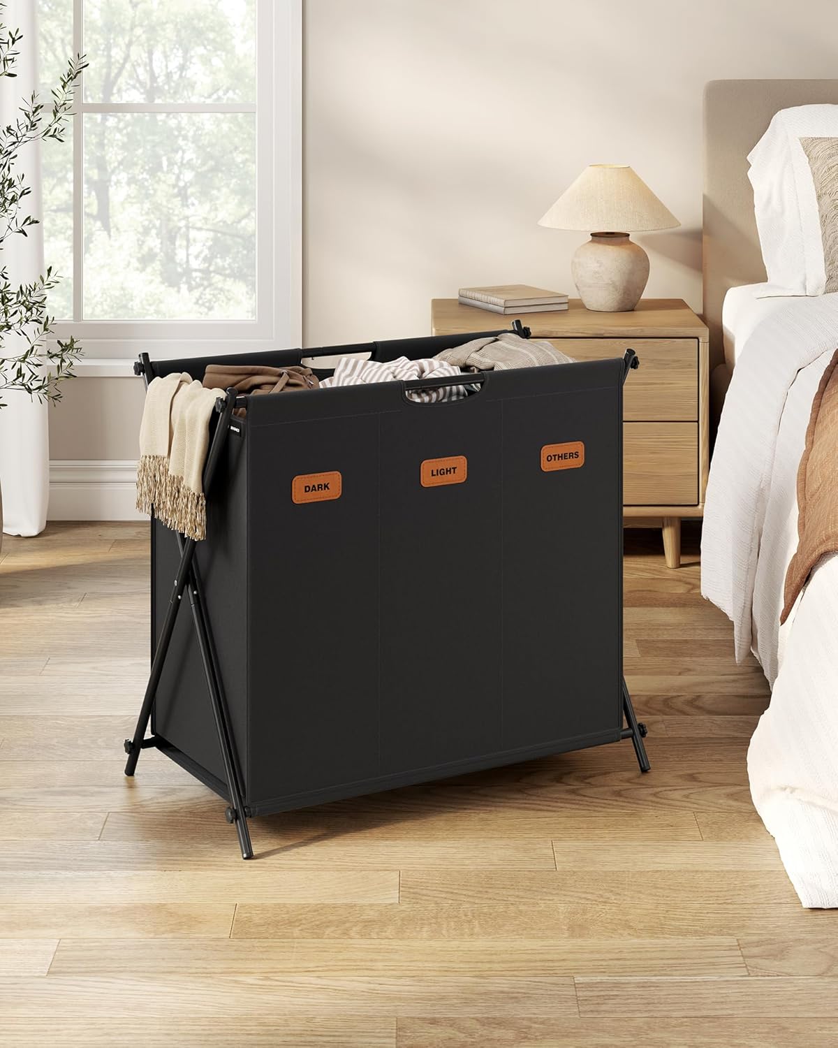 Thumbnail 1 de SONGMICS 135 L Laundry Hamper with 3 Sections (Collapsible X-Frame) – Ink Black LCB130B01