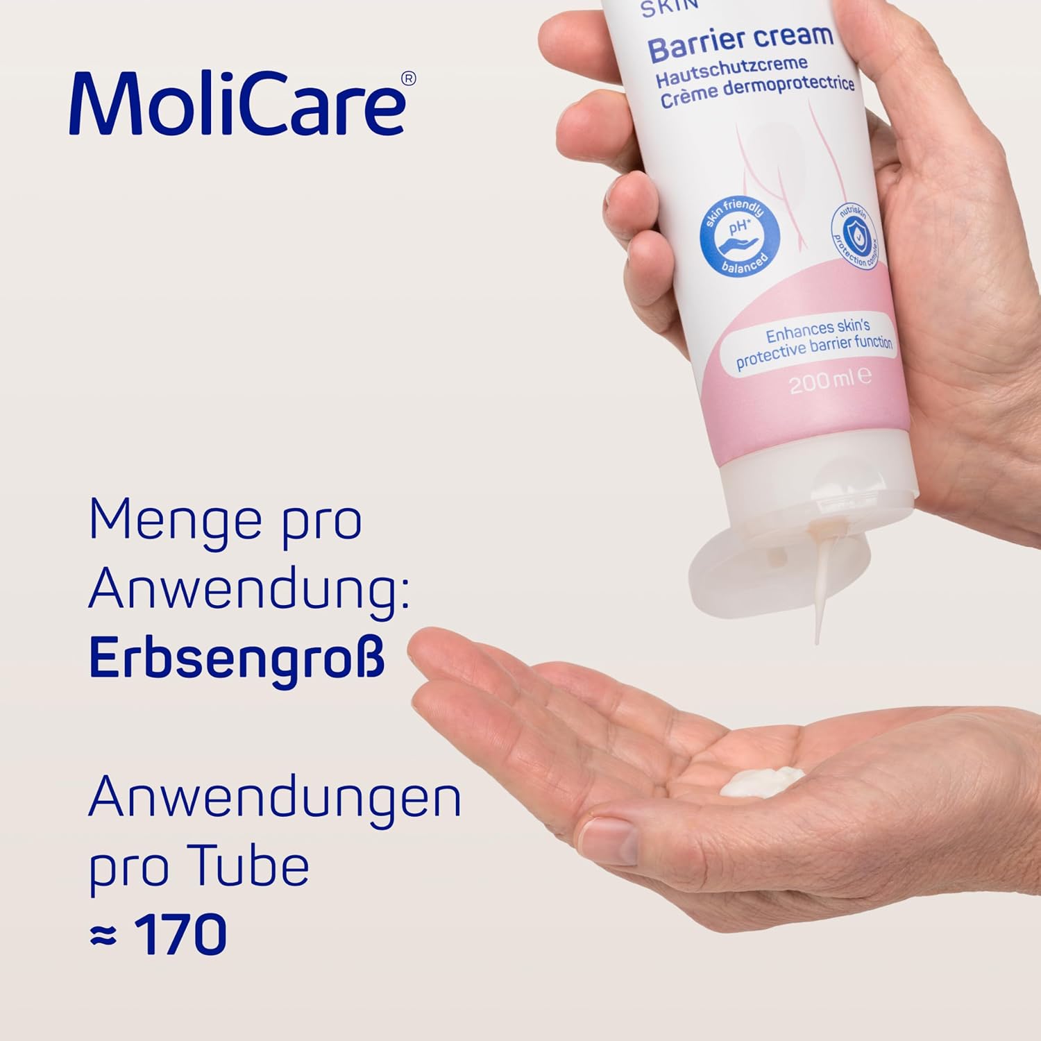 Detalle de MoliCare Skin Hautschutzcreme 200 ml – täglicher Schutz vor hautschädigender Feuchtigkeit bei Inkontinenz
