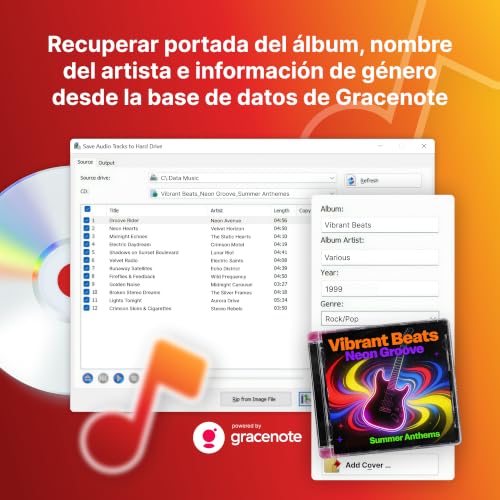 Detalle 2 de Nero CD Ripper Software: digitaliza CDs y convierte a MP3, FLAC, AAC, WAV con reconocimiento Gracenote