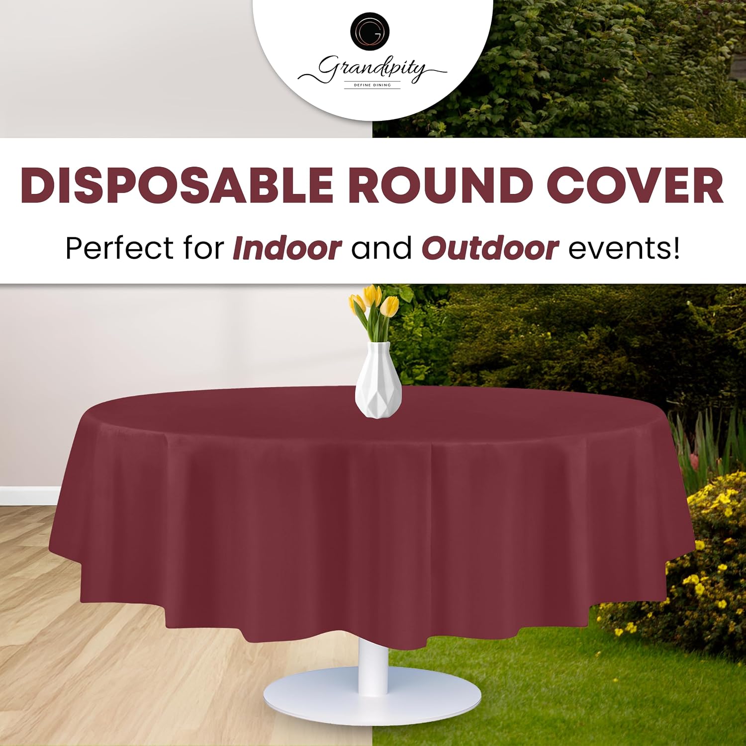 Detalle de Grandipity High-Quality Plastic Tablecloth, 54 in x 108 in, Burgundy (Rectangular), Pack of 6 or 12