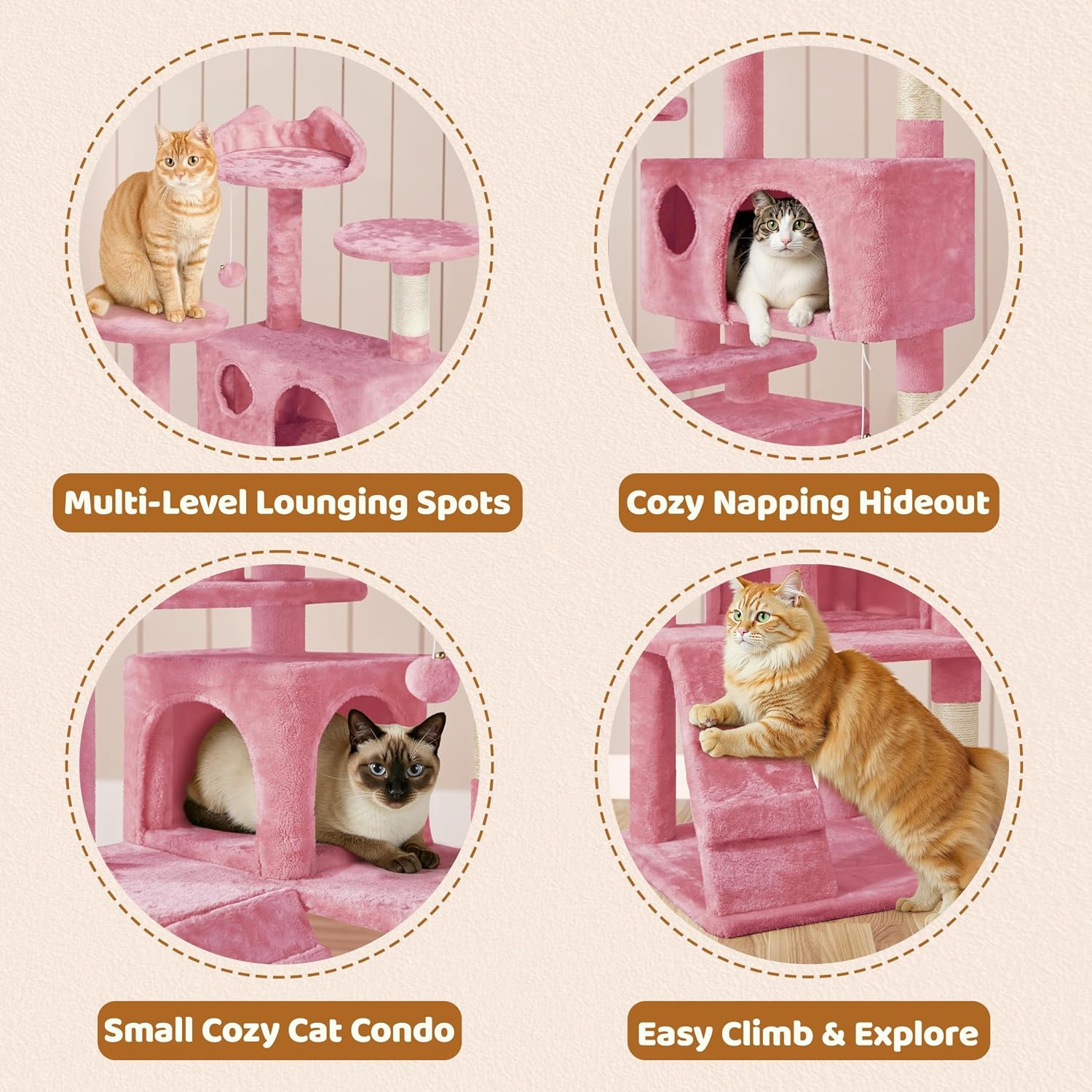 Detalle de Yaheetech YT-00115974-62 Cat Tree Tower, 62-Inch, Double Condo, Pink