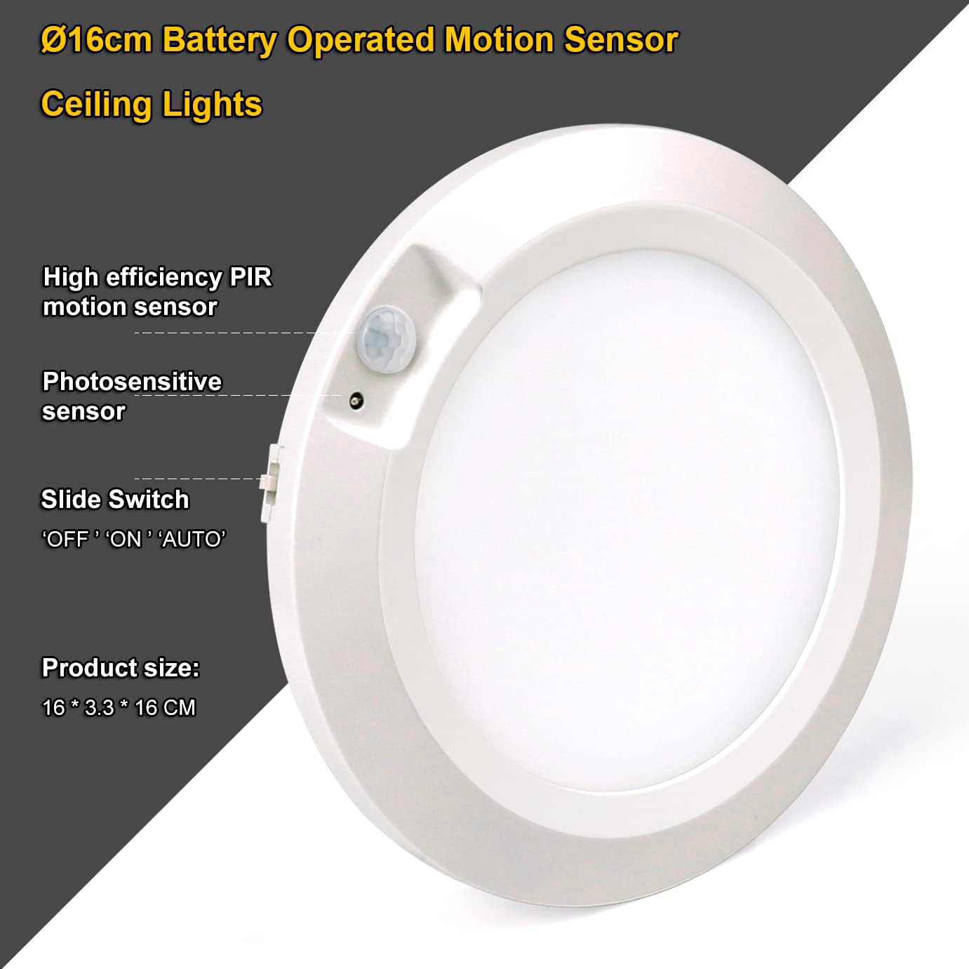 Detalle de Bemexred LED-taklampa med rörelsesensor, 3000 K, batteridriven, Ø16 cm
