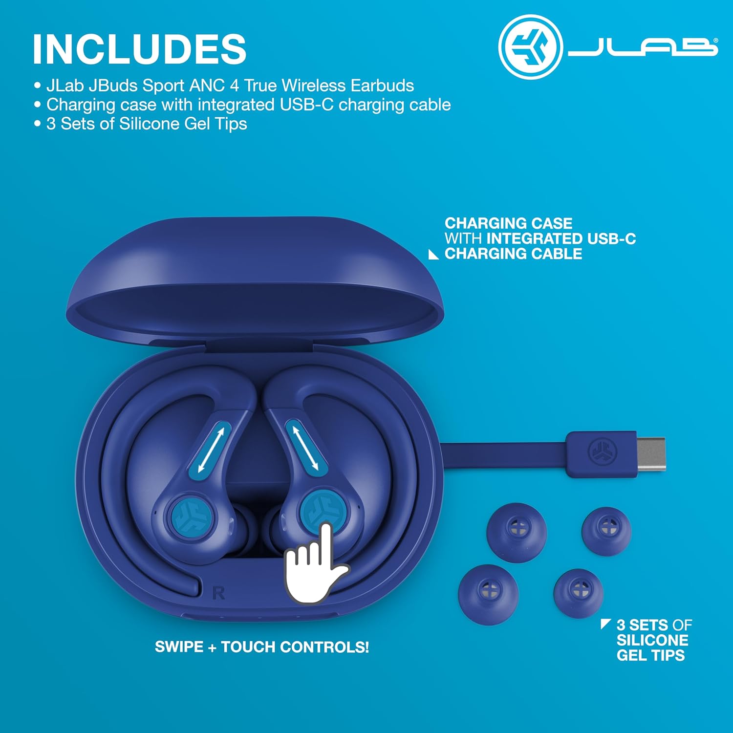 Thumbnail 6 de JLab EBJBSPTANCCOB50WEB JBuds Sport ANC 4 Wireless Earbuds, IP66, Cobalt Blue
