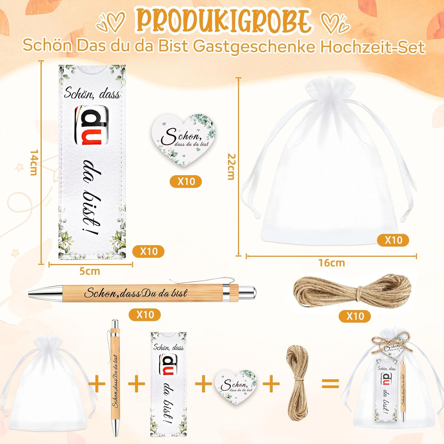 Thumbnail 1 de TUZELIYA 10er-Set Holz-Kugelschreiber mit Dankestext – Gastgeschenke für Hochzeit, Konfirmation, Taufe & Geburtstag
