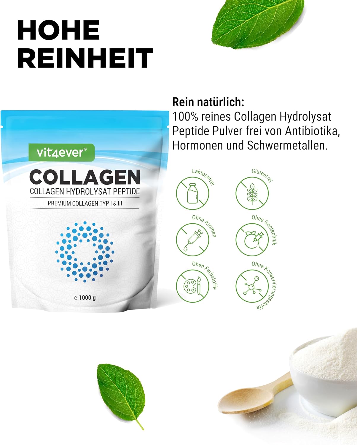 Thumbnail 2 de Vit4ever Collagen Pulver 1000 g - bioaktives Kollagen Typ 1 & 3