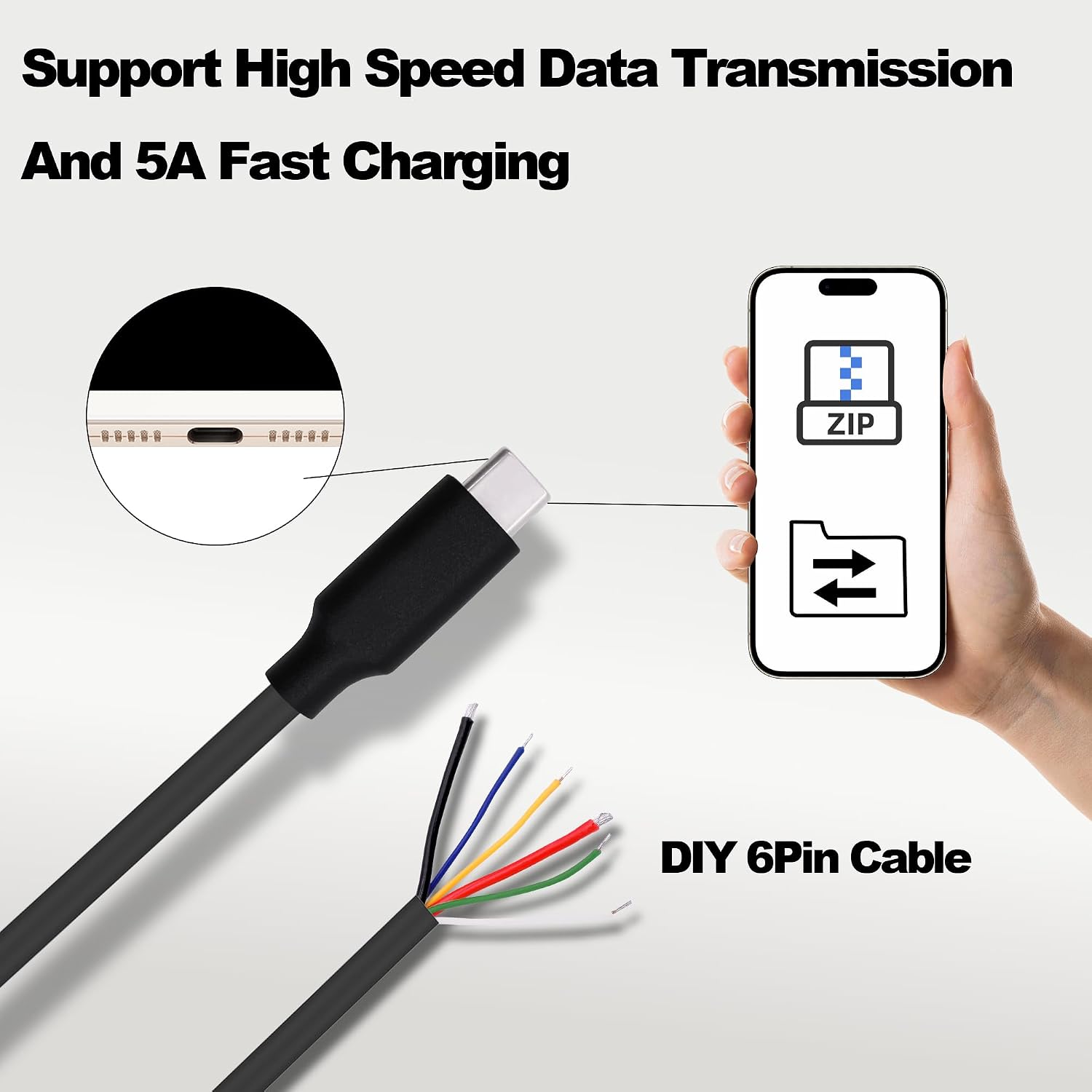 Thumbnail 4 de YARCHONN USB Type‑C 6‑pin pigtail cable 30cm