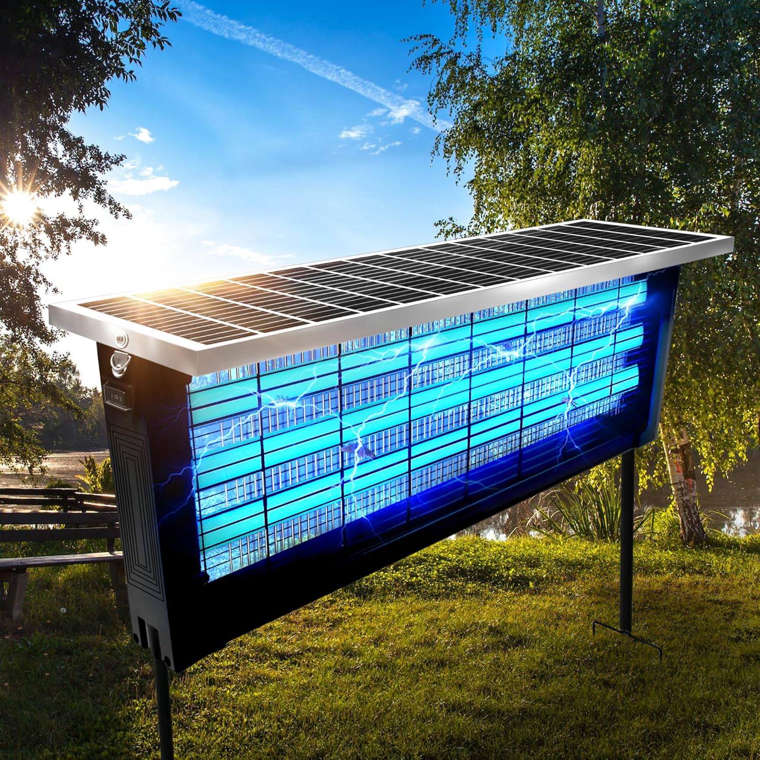 Powerful Large Solar Bug Zapper Outdoor for 4000 sq ft with 18W Panel and 6000mAh Battery