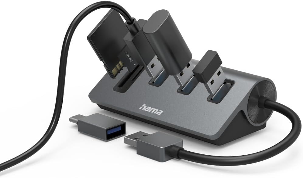 Thumbnail 2 de Hama USB-Hub mit Kartenleser (5 Ports) aus Aluminium – für Büro, Home Office & SD/microSD