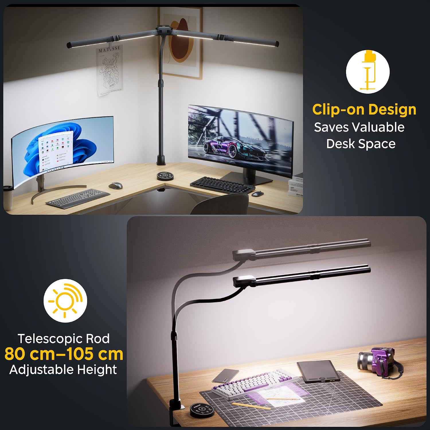 Detalle 2 de EYOCEAN Schreibtischlampe mit 4 Lichtquellen – verstellbar, Fernbedienung, 24W Tageslicht
